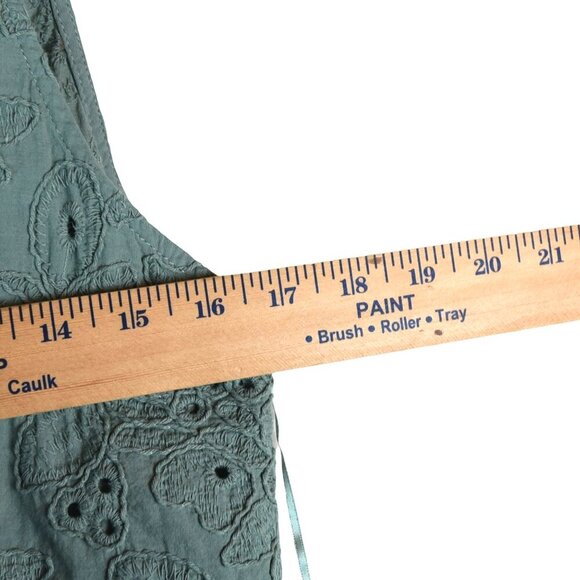 Zara Large Eyelet Lace Romper Women’s L Sage Green Cotton Blend Tie Waist Boho - Picture 8 of 9